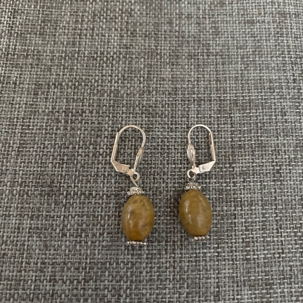 Silver and brown bead earrings